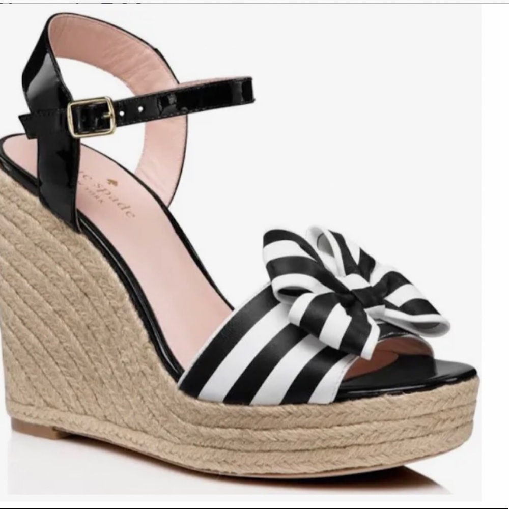 Kate Spade Darya Black and White Striped Wedges